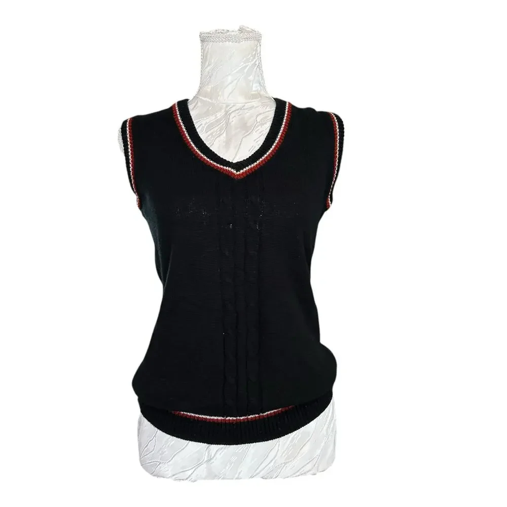 Vintage 50s/60s Cable Knit Sweater Vest Set Black Small - Picture 5 of 16